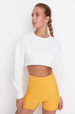 Trendyol Ecru Super Crop Fleece Pletená Športová Mikina