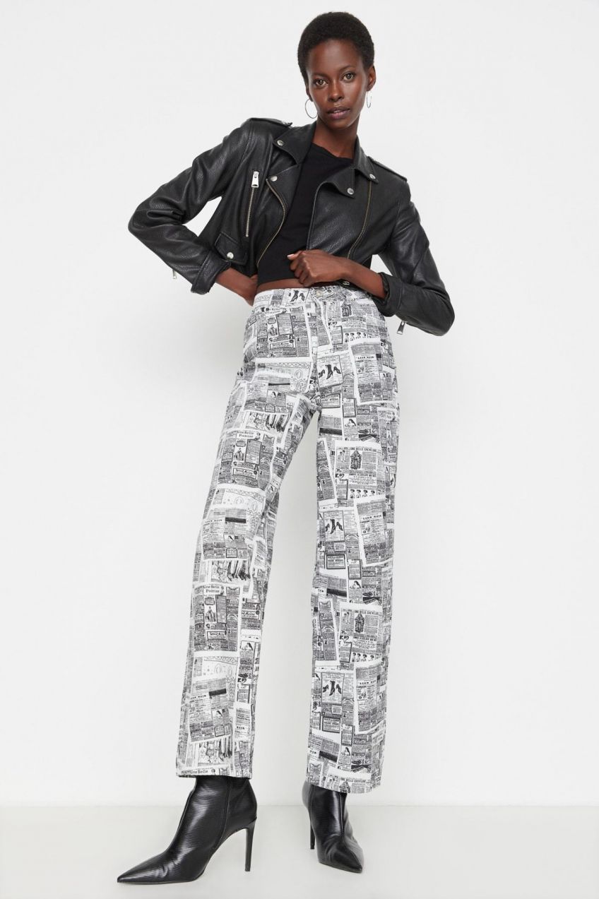 Trendyol viacfarebné džínsy so širokými nohavicami s vysokým pásom z 90. rokov