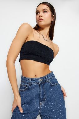 Trendyol námornícka modrá pletená trblietavá podprsenka crop top