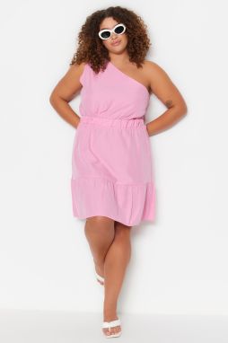 Trendyol Curve Pink One-Shoulder Woven Dress