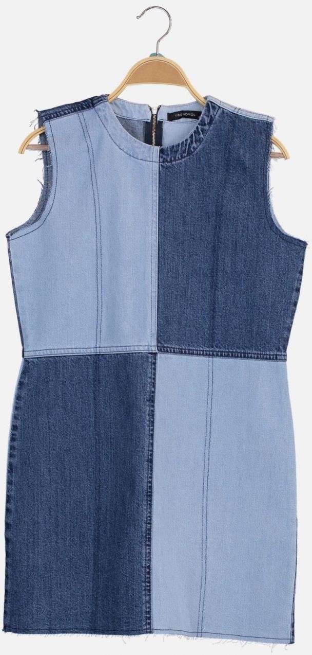 Trendyol Blue Color Block Mini džínsové šaty