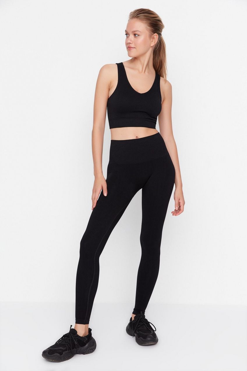 Trendyol Black Seamless/Seamless Pulóver po celej dĺžke športové pančuchové nohavice