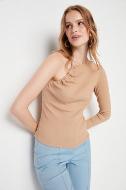 Trendyol Stones Shirring Detail Fitted Single Sleeve Ribbed Stretch Knit Blouse