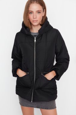 Trendyol čierny oversize puffy kabát s kapucňou