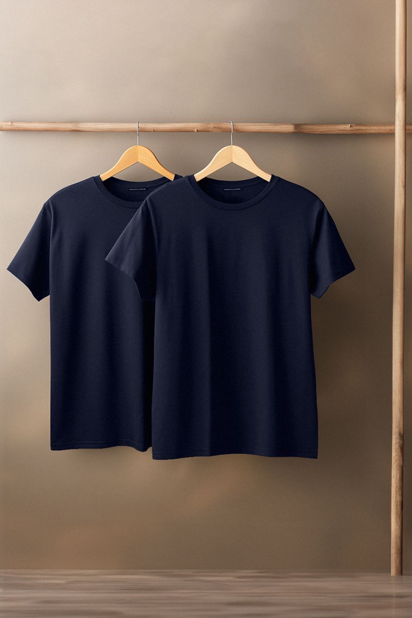 Trendyol Navy Blue Basic Slim Fit 100% Cotton 2 Pack Crew Neck Short Sleeve T-Shirt