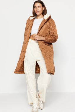 Trendyol Camel Oversize Belted Hooded Quilted Kabát