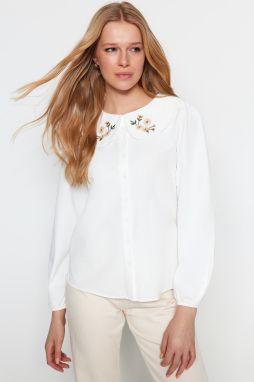 Trendyol Ecru Collar Embroidery Detailed Cotton Regular Fit Woven Shirt