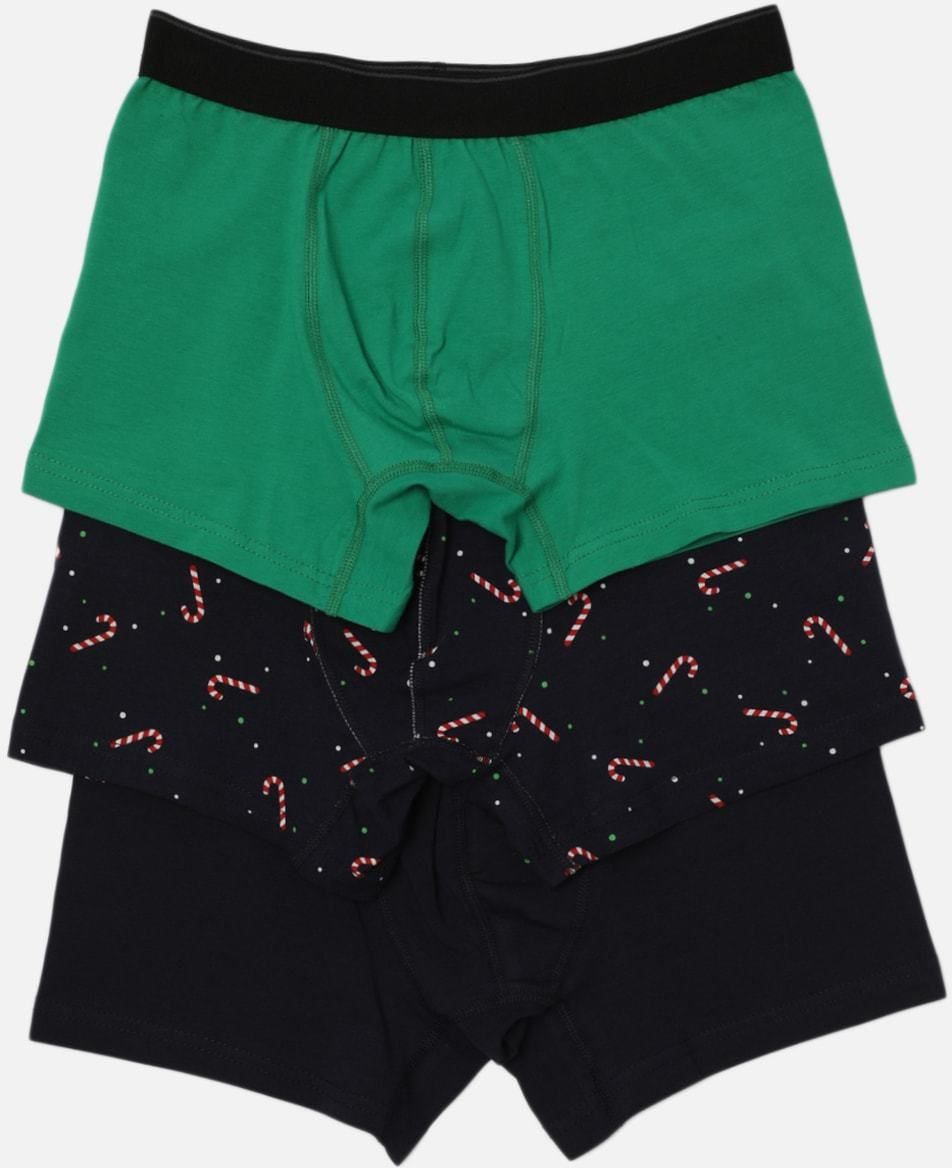 Trendyol Multicolored 3-Piece Christmas Patterned-Plain Pack Cotton Boxers