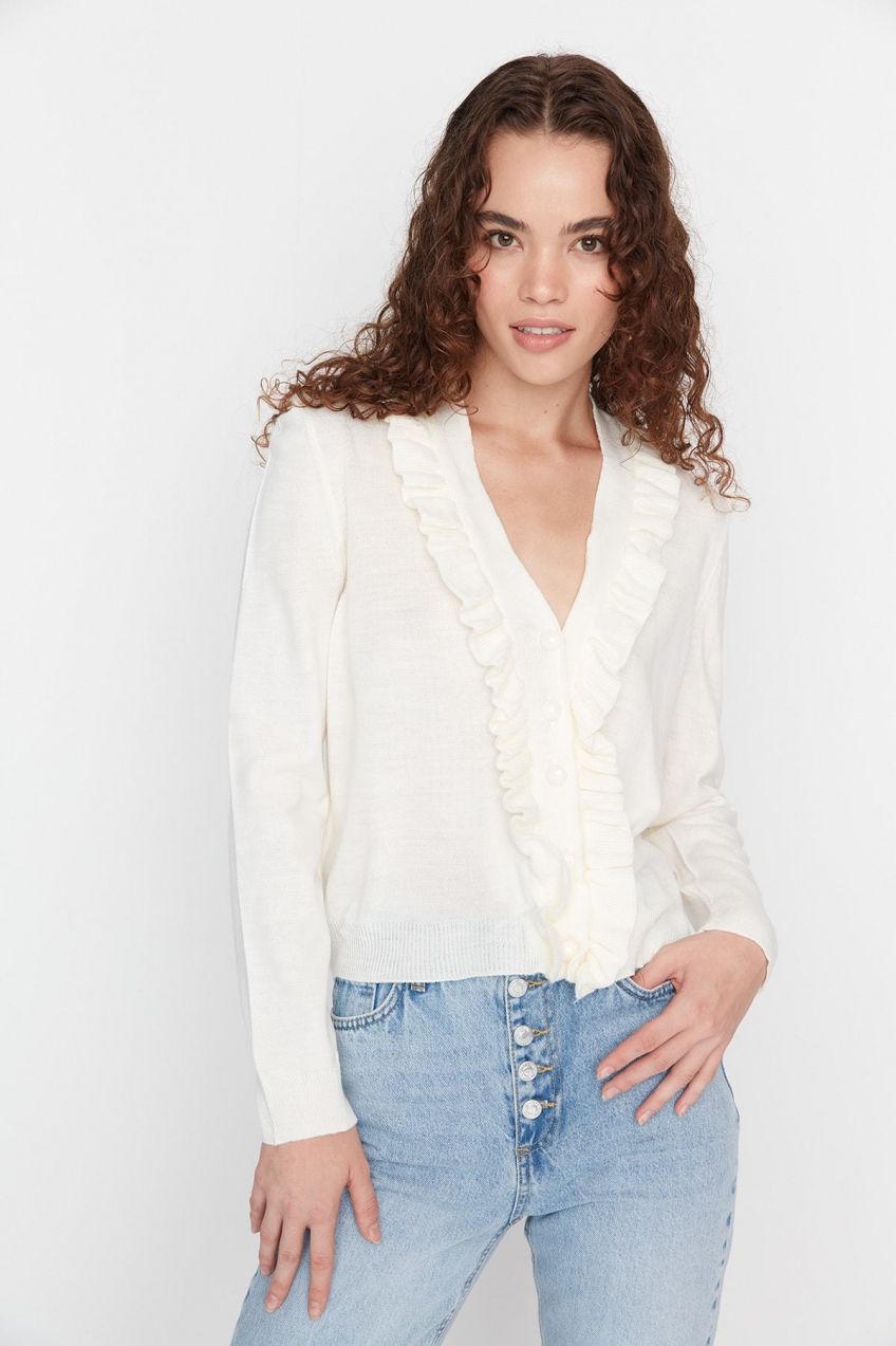 Trendyol Ecru Ruffle Tricot Sveter