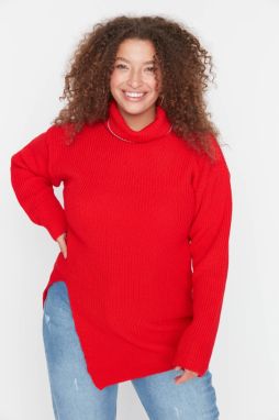 Trendyol Curve Red Turtleneck Slit Knitwear Sweater