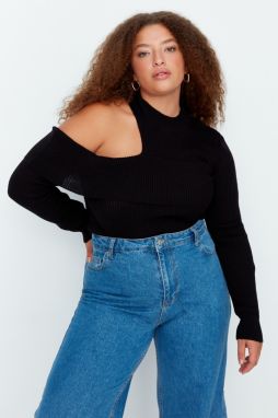 Trendyol Curve Black Shoulder detailný pletený sveter
