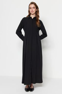 Trendyol Black Hidden Pat Back Tie Detail Cotton Woven Shirt Dress