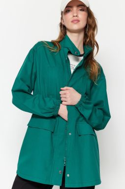 Trendyol tmavozelená tkaná bunda na zips a zapínanie na patentky so sťahovacou šnúrkou