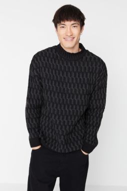 Trendyol čierny pánsky oversize široký polorolák pletený sveter