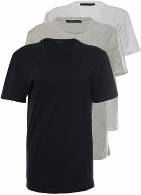 Trendyol Navy Blue-Grey Melange-White Slim/Slim Cut 100% Cotton 3-Pack Short Sleeve T-Shirt