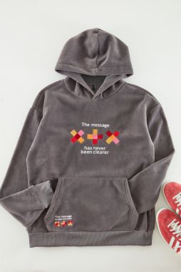 Trendyol Anthracite Oversize/Wide Cut Hooded Long Sleeve Embroidered Sweatshirt