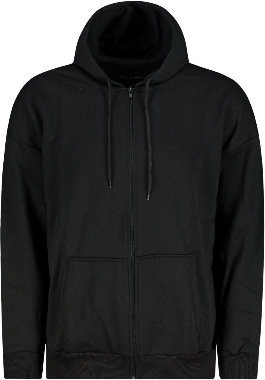 Trendyol čierna oversize/široká mikina s kapucňou na zips hrubá základná mikina - kardigan