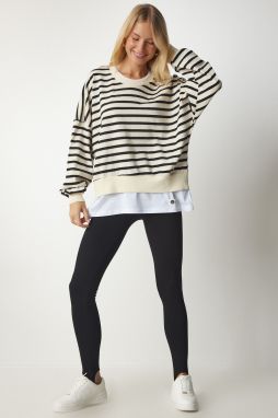 Happiness İstanbul Women's Cream T-Shirt Detailed Oversize Viscose Sweatshirt