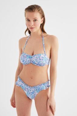 Trendyol Modrý Bikiny Top s Kvetinovým Vzorom