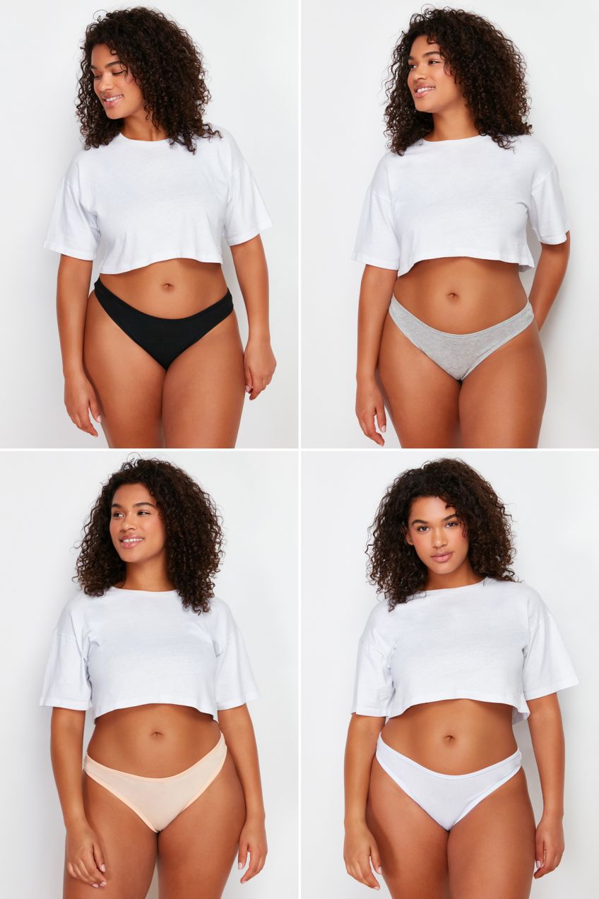 Trendyol Curve 2 White - 2 Skin - 1 Grey - 2 Black Packaged Cotton Plus Size Panties