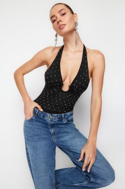 Trendyol Knitted Bodysuit with Black Shiny Stone Accessories