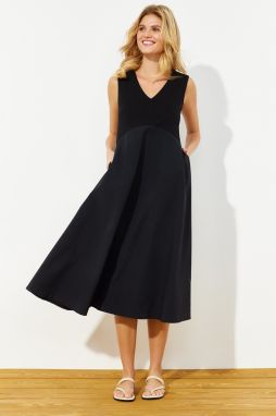 Trendyol Black Waist Open Maxi Fabric Mixed Woven Dress