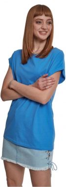 Women's T-shirt with extended shoulder horizontal blue