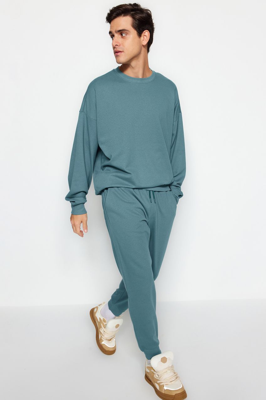 Trendyol Petrol Tracksuit Set Oversize/Wide Cut Long Sleeve Labeled Fleece Inside