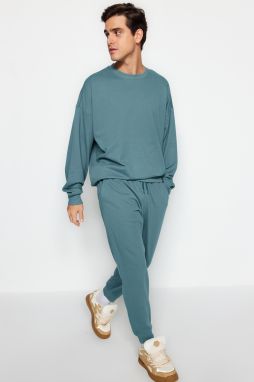 Trendyol Petrol Tracksuit Set Oversize/Wide Cut Long Sleeve Labeled Fleece Inside