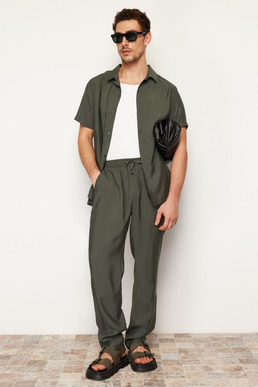 Trendyol Khaki Elastic Waist Regular Fit Modal Blend Soft Touch Trousers