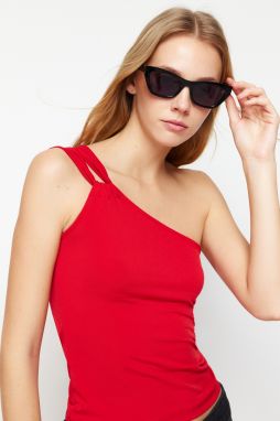 Trendyol Red One Shoulder Fitted Stretchy Knitted Blouse