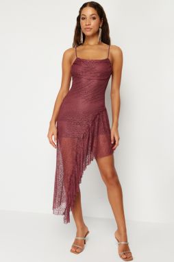 Trendyol Dusty Rose A-Line Flounce Knitted Satin Dress