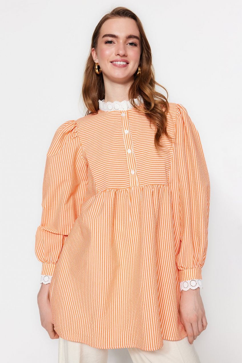 Trendyol Orange Lace Woven Seeerproof Plaid Tunic