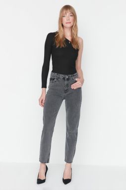 Trendyol Black Trok detailné džínsy Mom s vysokým pásom