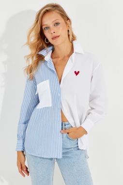 Cool & Sexy Women's White-Blue Striped Heart Shirt MIW1317