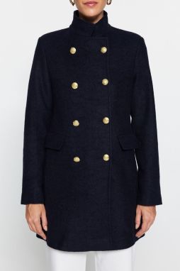Trendyol Navy Blue Premium Gold Gombík Detailný pečiatkový kabát