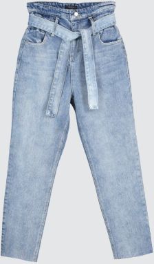 Trendyol Blue Belt Super vysoký pás Mom džínsy