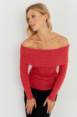 Cool & Sexy Women's Red Glitter Madonna Knitwear Blouse KZ531