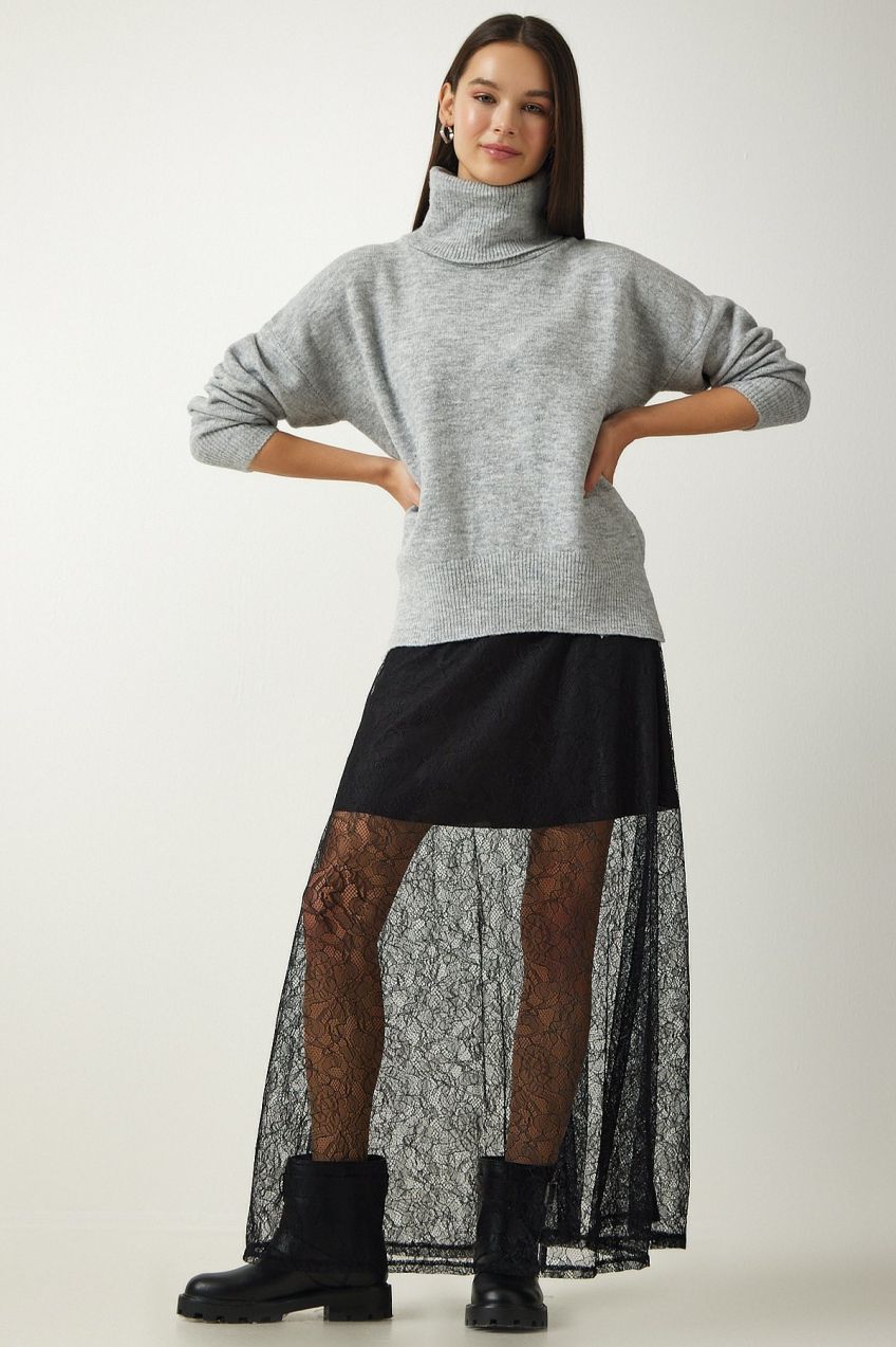 Happiness İstanbul Women's Black Lace Long Skirt