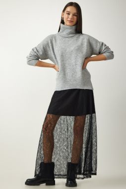 Happiness İstanbul Women's Black Lace Long Skirt