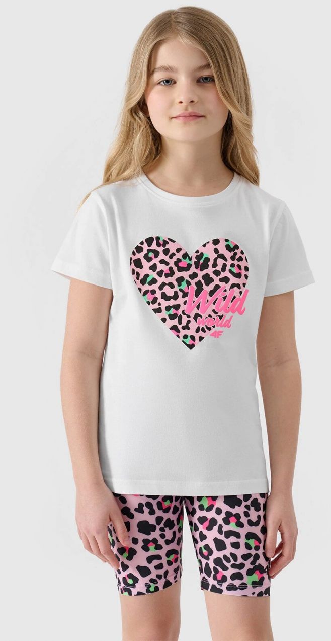 Girls' T-shirt with 4F print - white