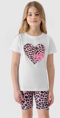 Girls' T-shirt with 4F print - white