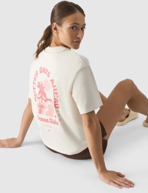 Women's oversize T-shirt with 4F print - cream