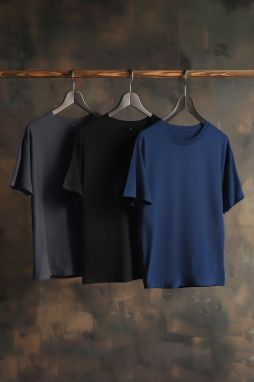Trendyol Black-Navy Blue-Anthracite Regular/Normal Cut 3-Pack Basic T-Shirt