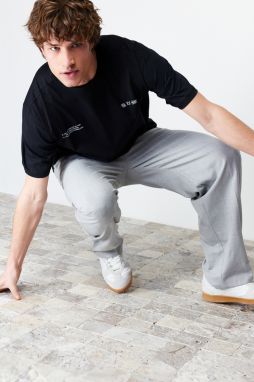 Trendyol Black Relaxed/Comfortable Cut Text Printed 100% Cotton T-Shirt