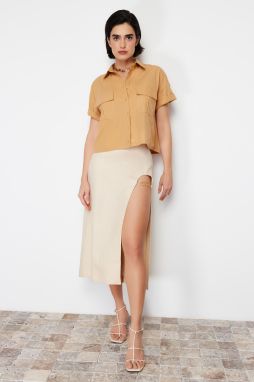 Trendyol Mustard Utility Pocket Detailed Regular Cotton Quality Woven Shirt