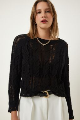 Happiness İstanbul Women's Black Openwork Seasonal Knitwear Sweater