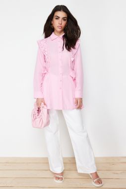 Trendyol Light Pink Embroidered Cotton Woven Shirt