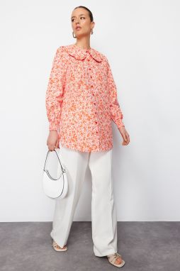 Trendyol Red Baby Collar Woven Crispy Flower Patterned Shirt