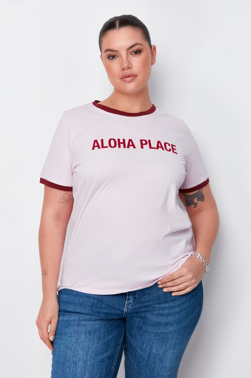 Trendyol Curve Pink Stripe Detail Printed Basic Knitted T-shirt